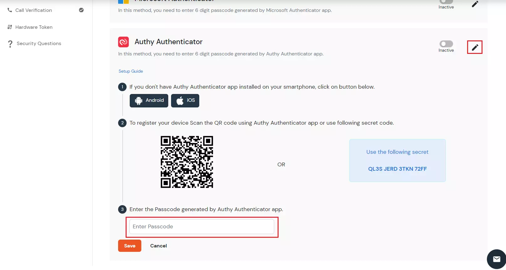 Select Authy AUTHENTICATOR 2FA method