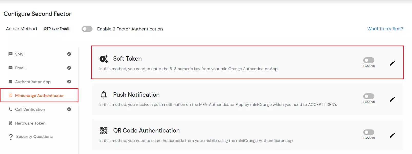 select SOFT TOKEN 2FA method