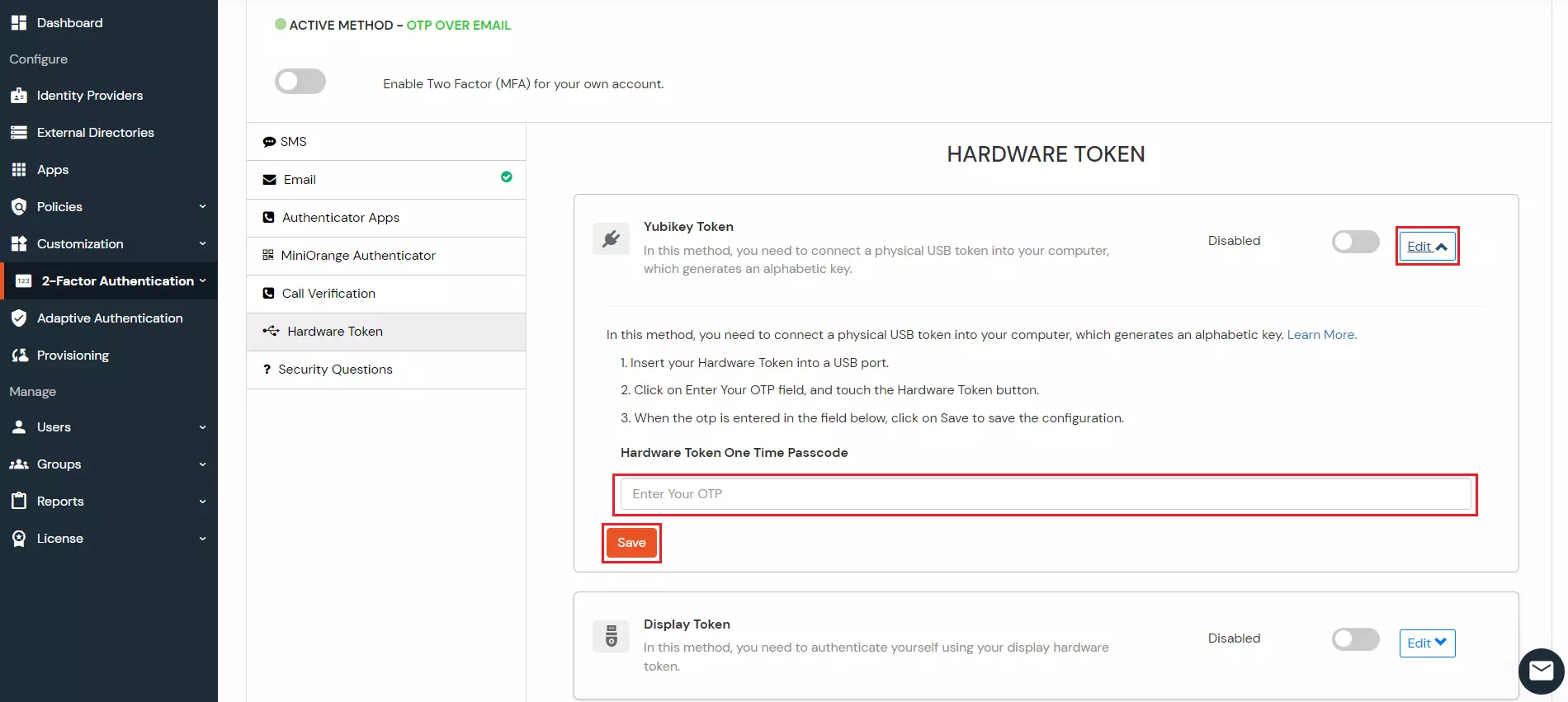 configure YubiKey Hardware Token