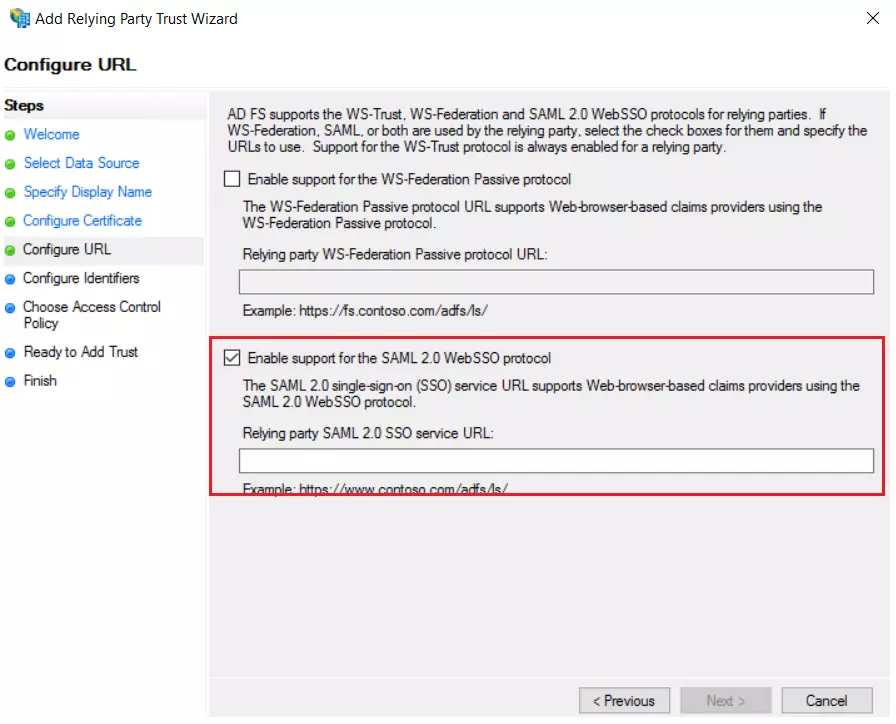 Enable SAML SSO Protocol to login with ADFS