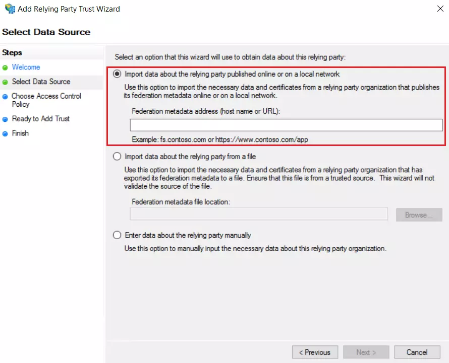 Add SAML Metadata URL