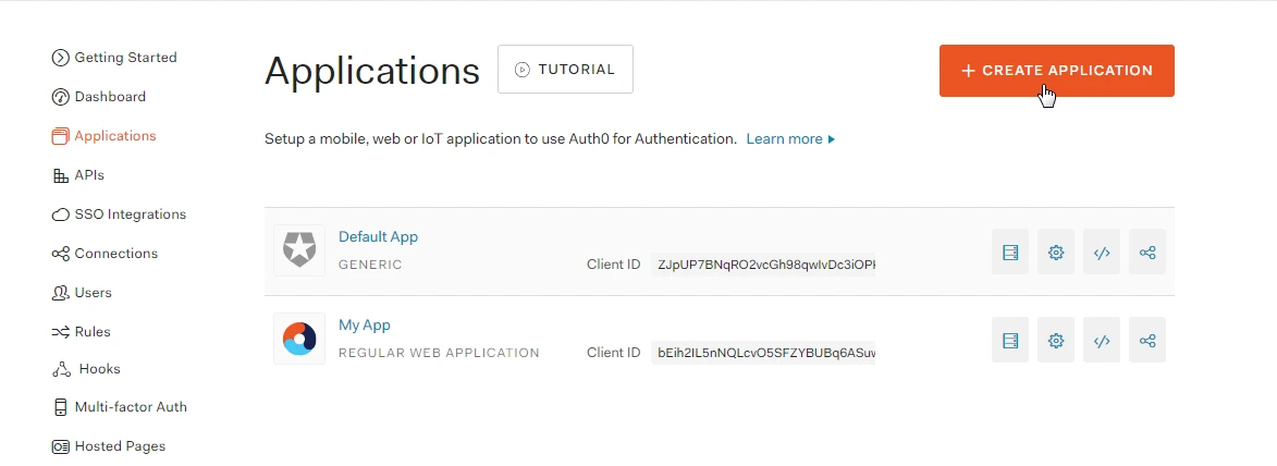 Create Application for Auth0 SSO Login