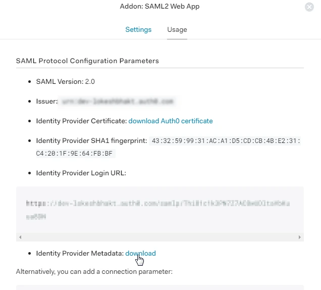 Download metadata for Auth0 SSO Login