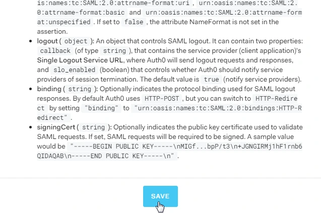 Save Application for Auth0 SSO Login