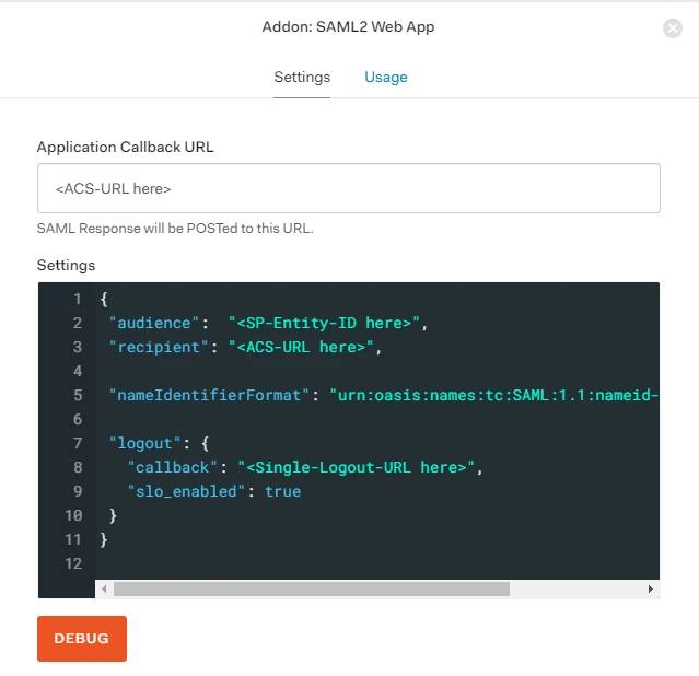 Auth0 SSO Login SP Entity ID, ACS URL