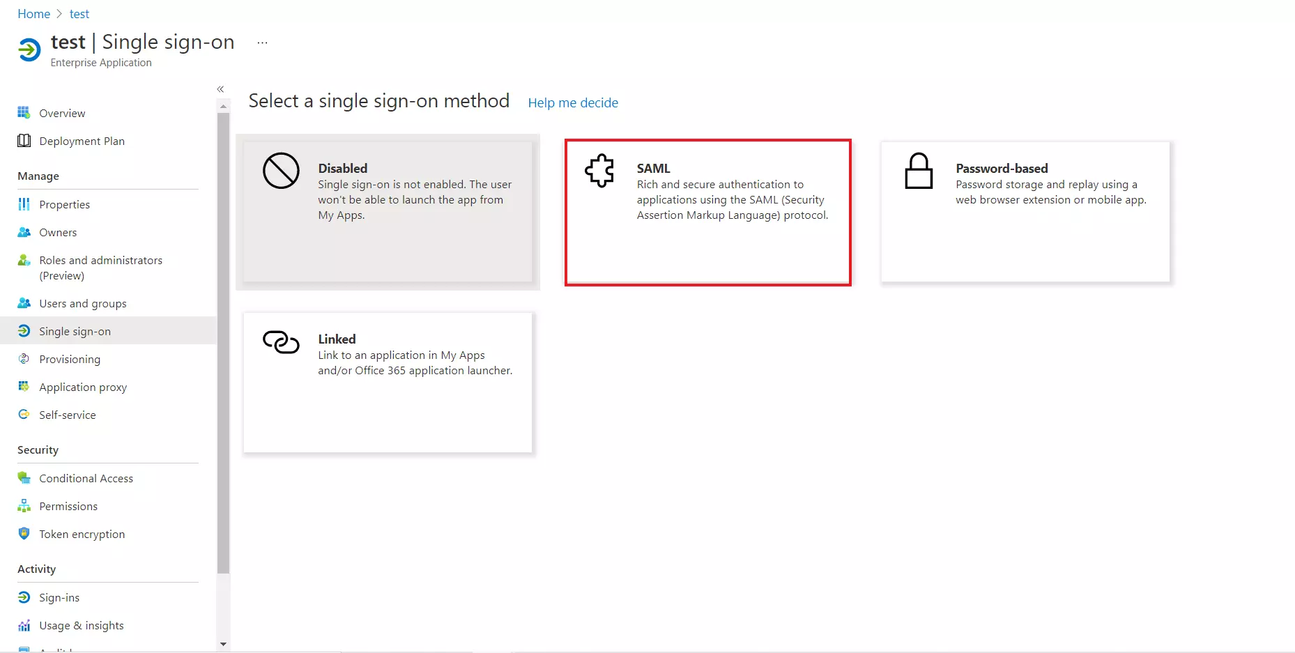 Azure AD as IDP : Select SAML