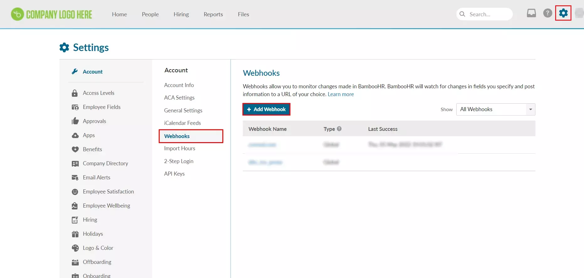 BambooHR Provisioning : BambooHR admin dashboard