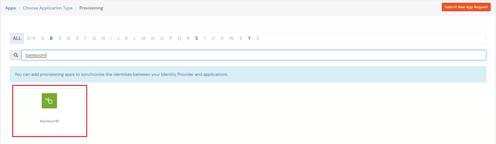 BambooHR Provisioning : Select BambooHR application