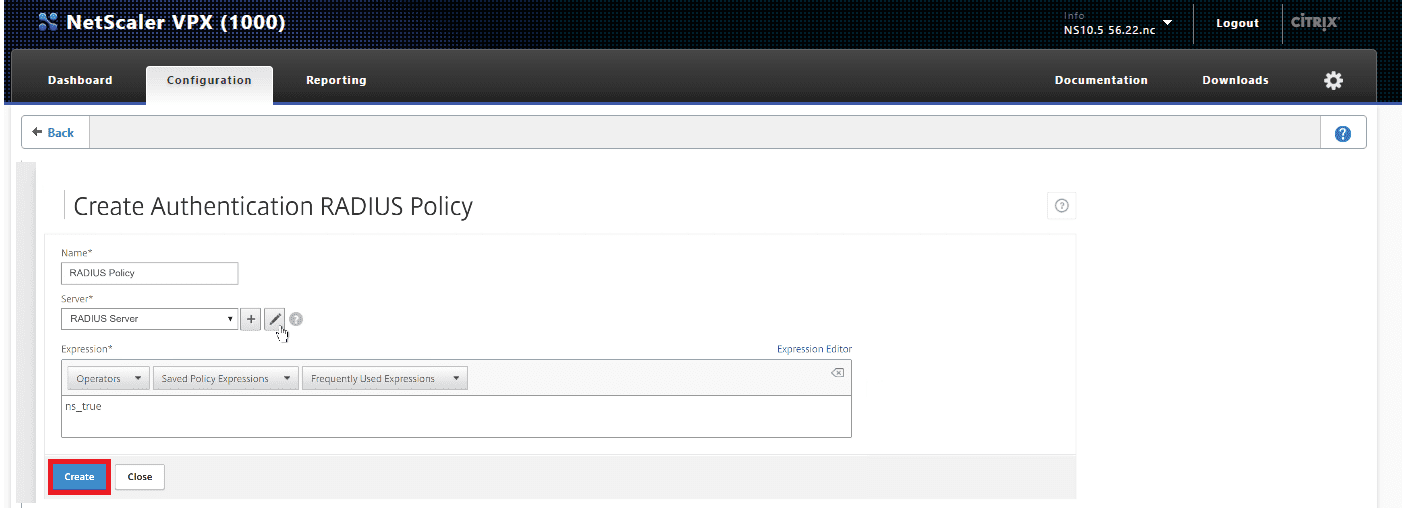 Configure radius server policy to setup Citrix Multifactor Authentication