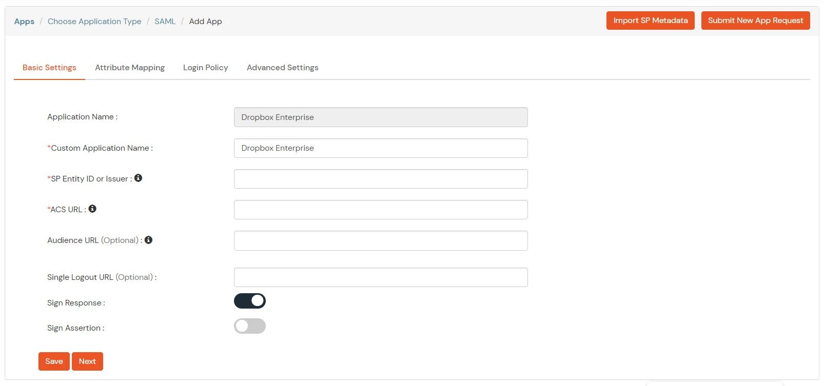 Enable Dropbox Single Sign-On (SSO) configuration steps