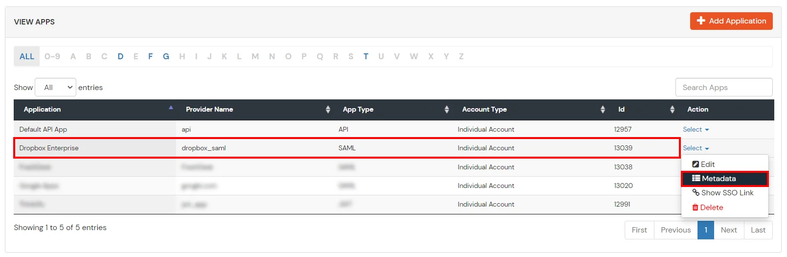 Enable Dropbox Single Sign-On (SSO) download metadata