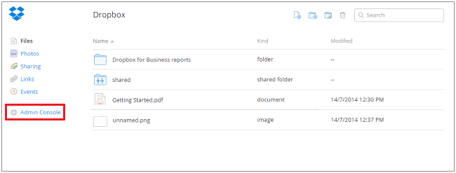 Dropbox SAML Single Sign-On (SSO) admin console