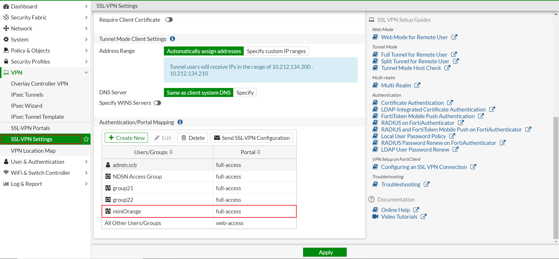 MFA 2FA Multi-Factor / two factor authentication for Fortinet : Authentication/Portal Mapping