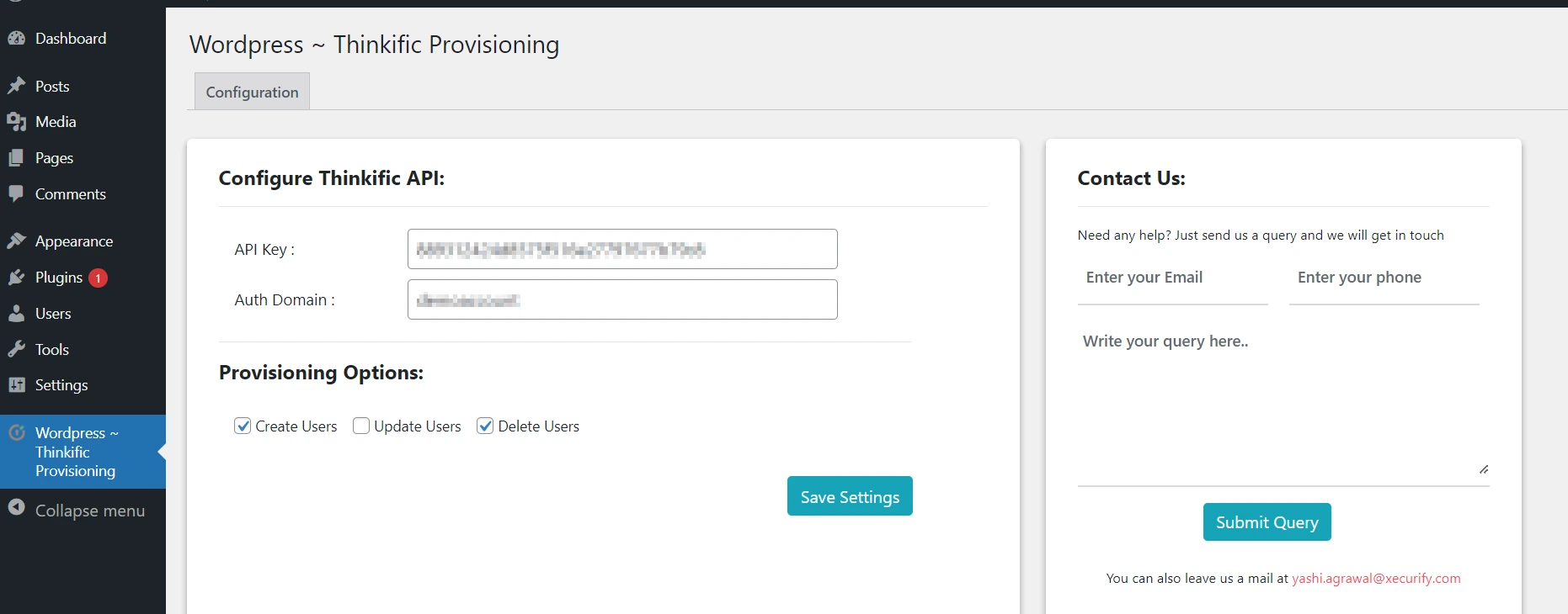 Wordpress Thinkific Dashboard