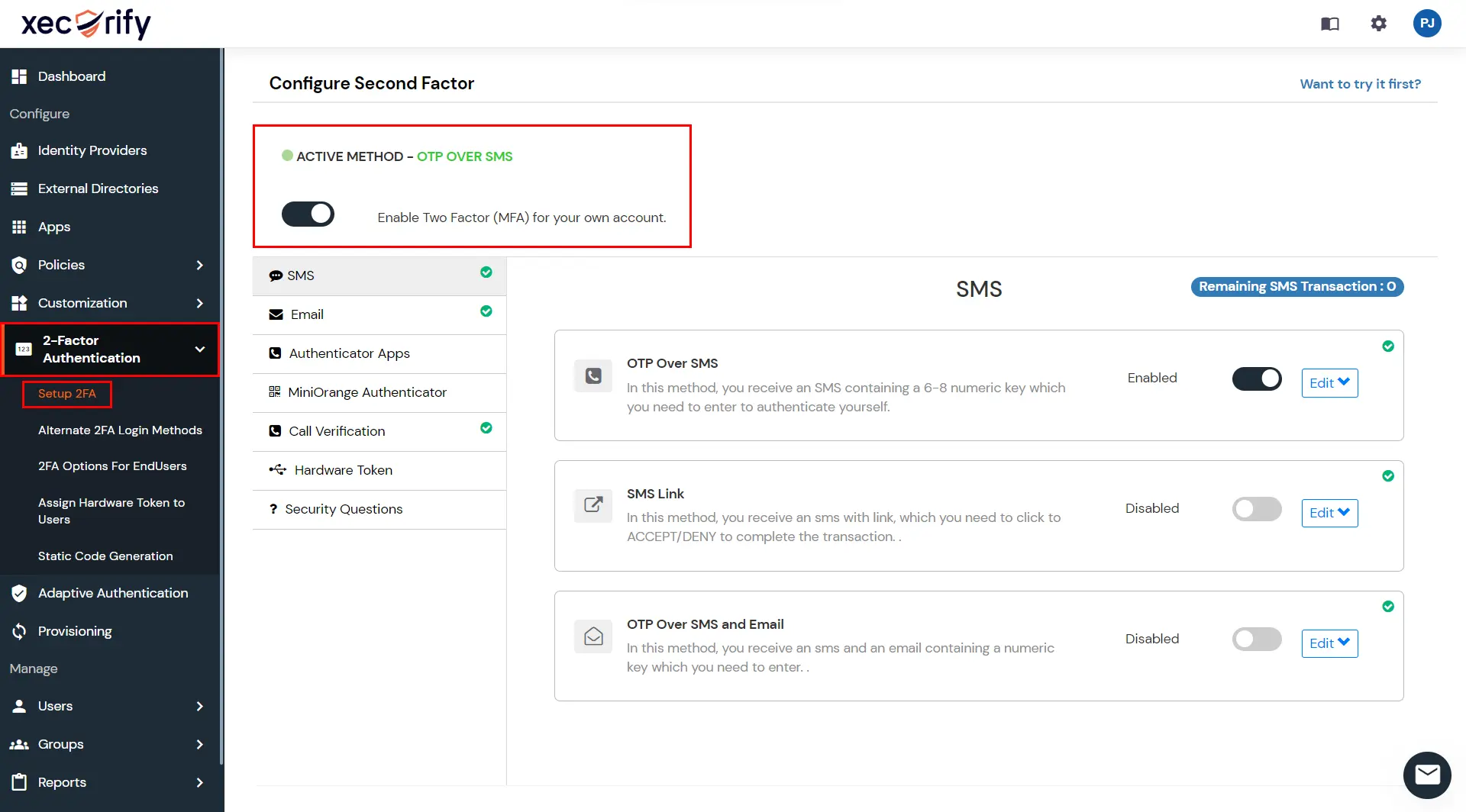 miniOrange Identity Platform Admin Handbook: Configure 2FA