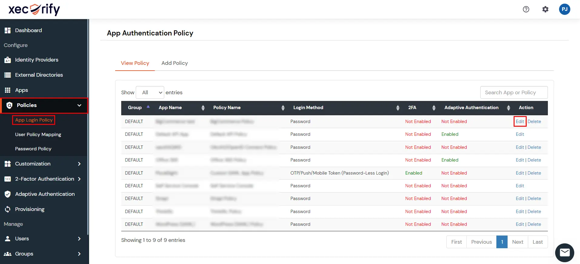 miniOrange Identity Platform Admin Handbook: Edit Policy