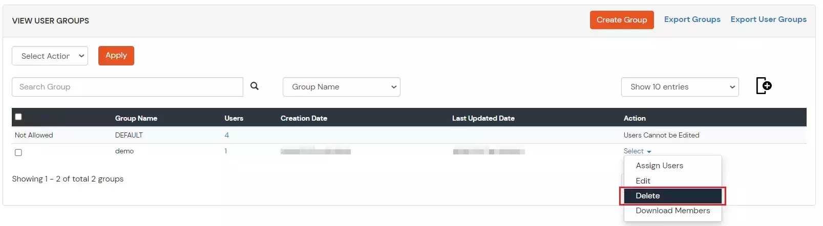 miniOrange Identity Platform Admin Handbook: Delete group