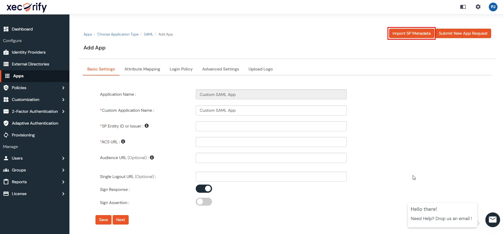 miniOrange Identity Platform Admin Handbook: Import SP Metadata