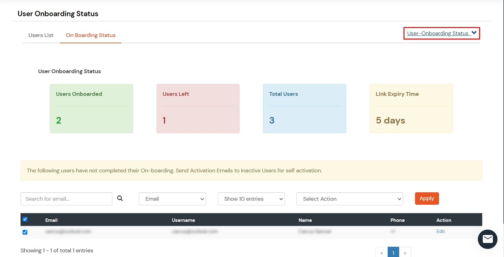 miniOrange Identity Platform Admin Handbook: Onboarding status