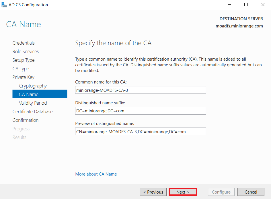 LDAPS on Windows Server CA name