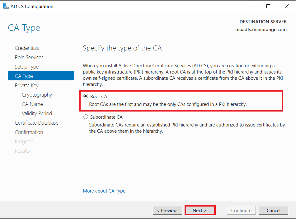 LDAPS on Windows Server select root ca