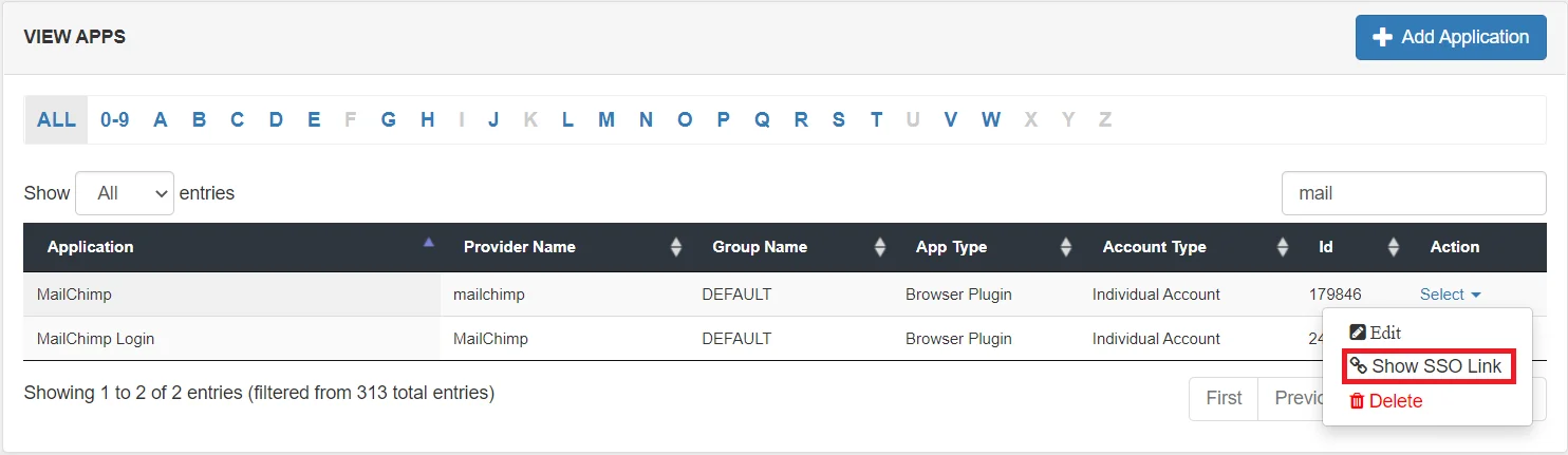 Mailchimp Single Sign On (sso) application link