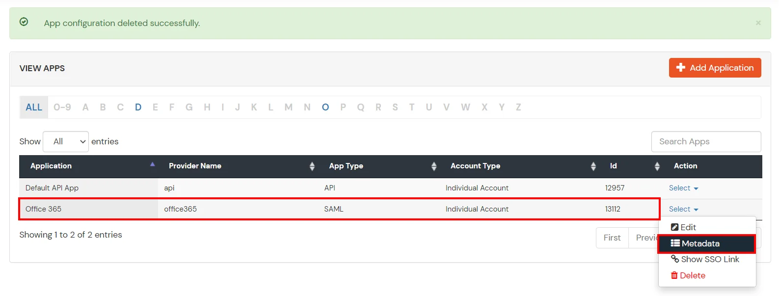 Office 365 Single Sign-On (SSO) Select Metadata