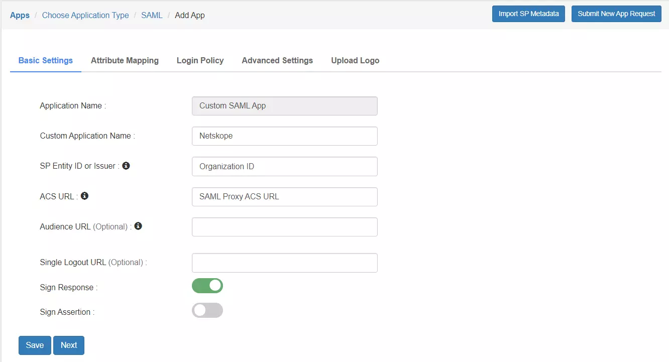 Configure Google Workspace (secured with NetSkope Reverse Proxy) Single Sign-On (SSO): Add IDP