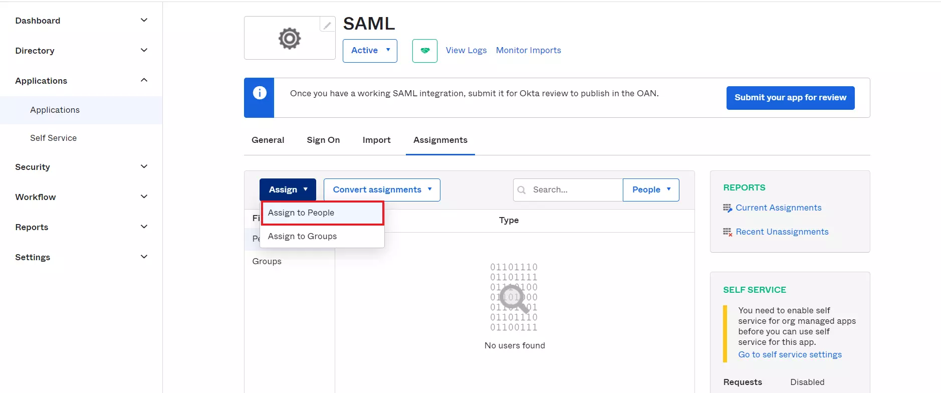 Okta as IdP: Assignment