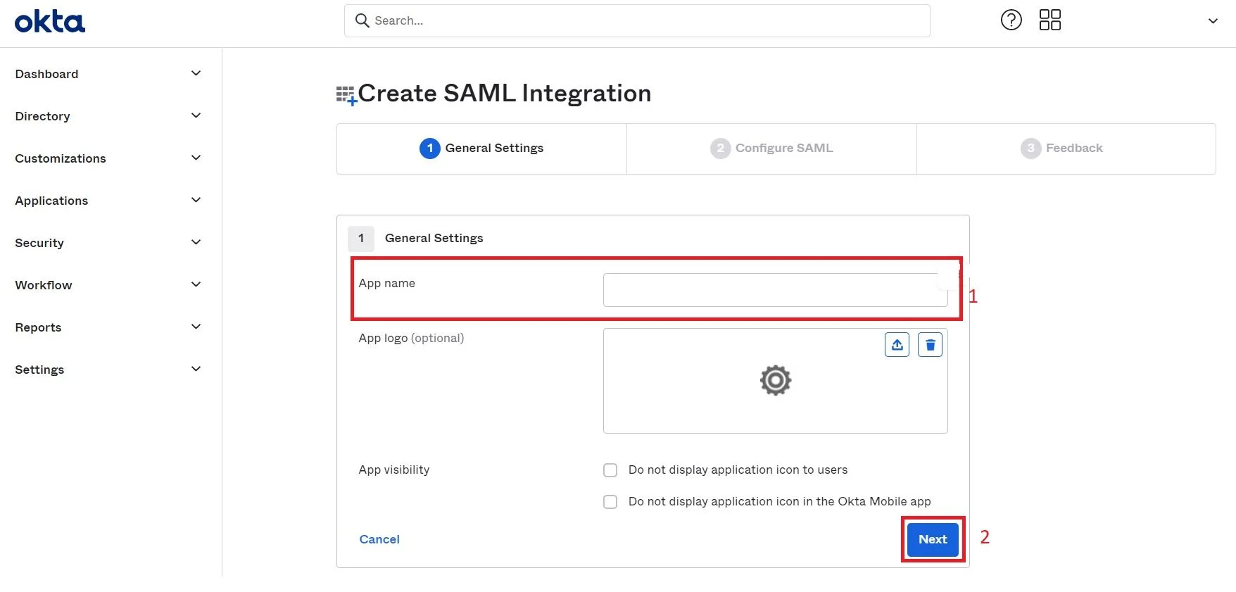 Okta as SAML IdP:Write app name