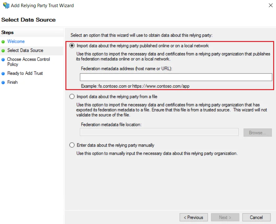 EBS ADFS SSO - Add SAML Metadata URL