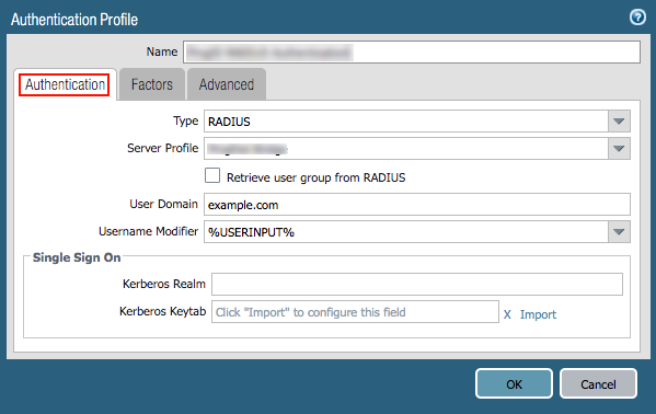 MFA 2FA two-factor authentication for Palo Alto Networks : Authetication profile