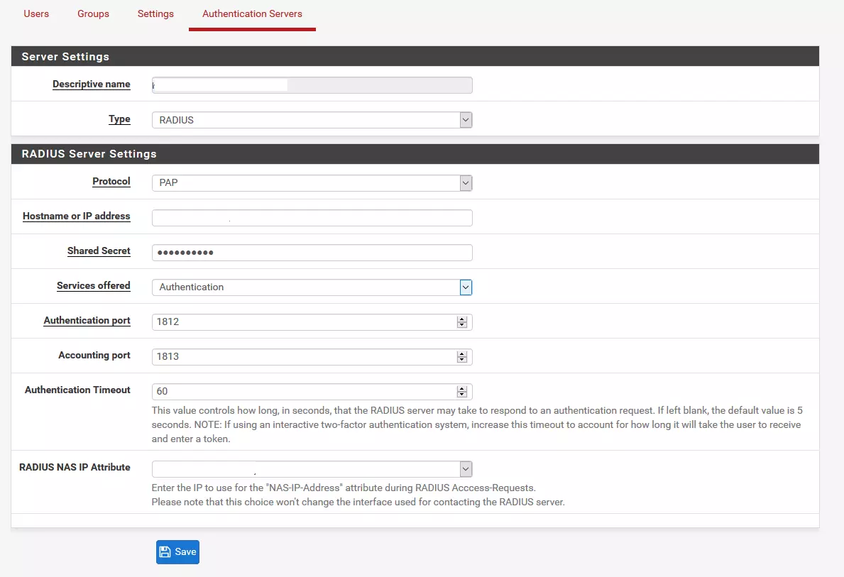 Two-factor authentication (2FA) for Netgate pfsense VPN : Add Server