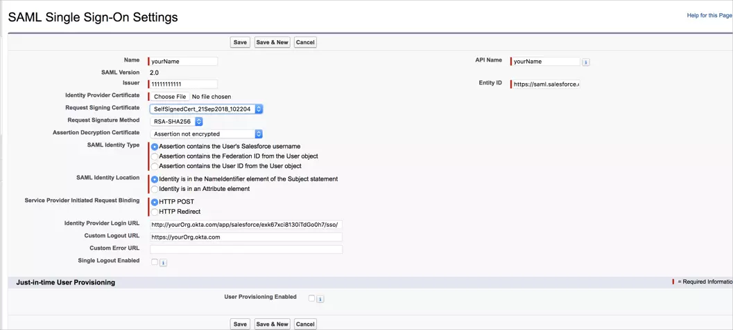 Salesforce SSO: enter info sso salesforce as sp