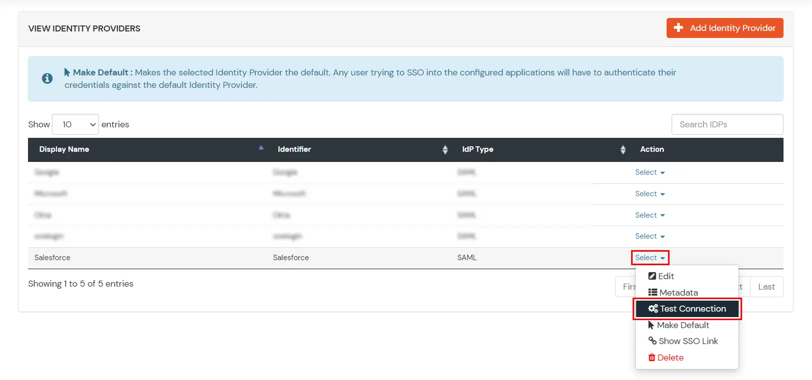 Login using Salesforce: Test Salesforce IDP Connection