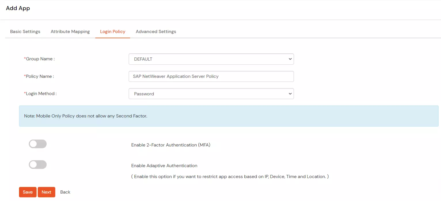 SAP NetWeaver Single Sign On SSO add policy.