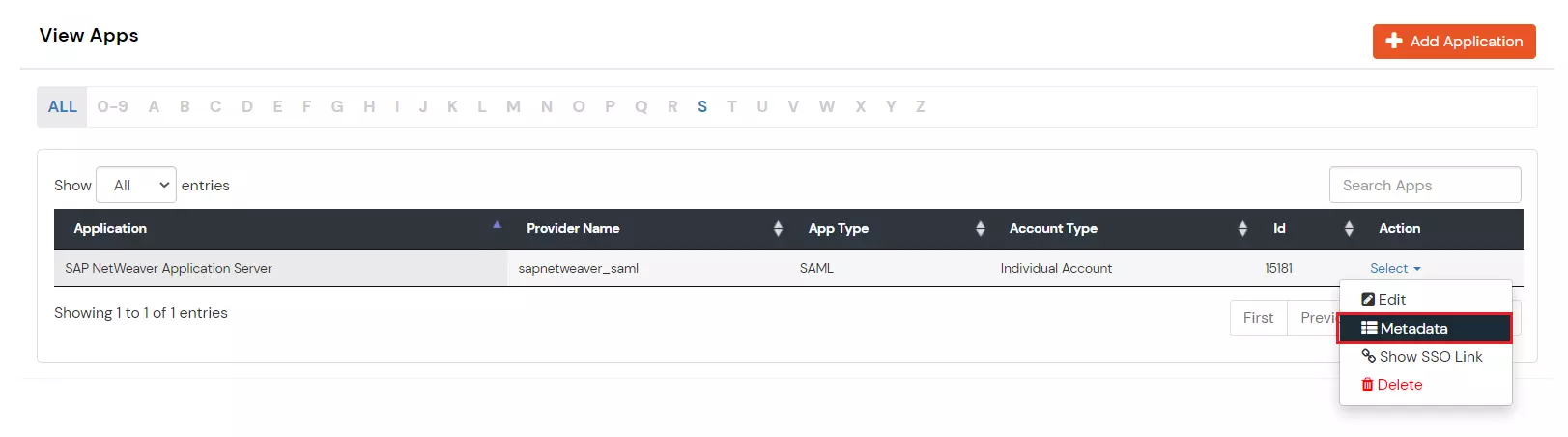 SAP NetWeaver Single Sign On SSO locate the app.