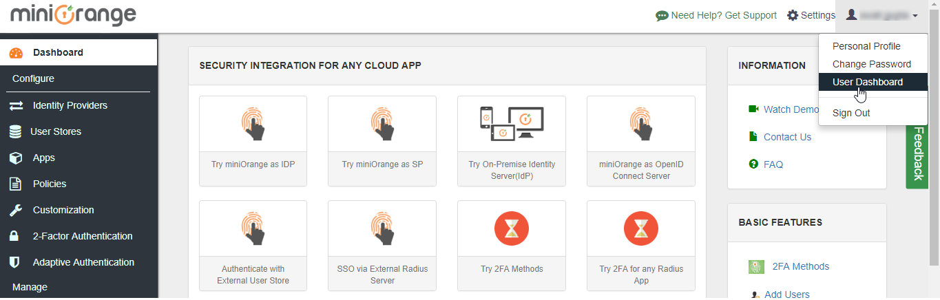 sap single sign on user dashboard