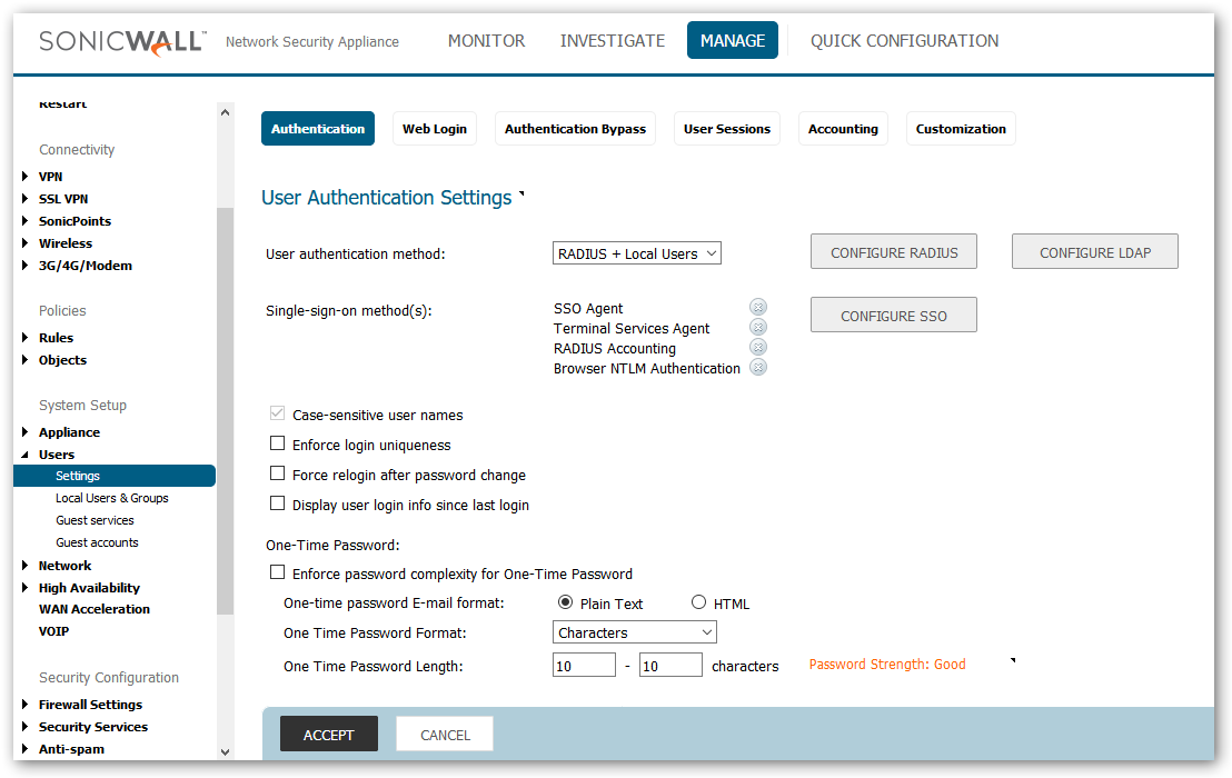 Two-Factor Authentication (2fa) for SonicWall VPN : Admin Settings