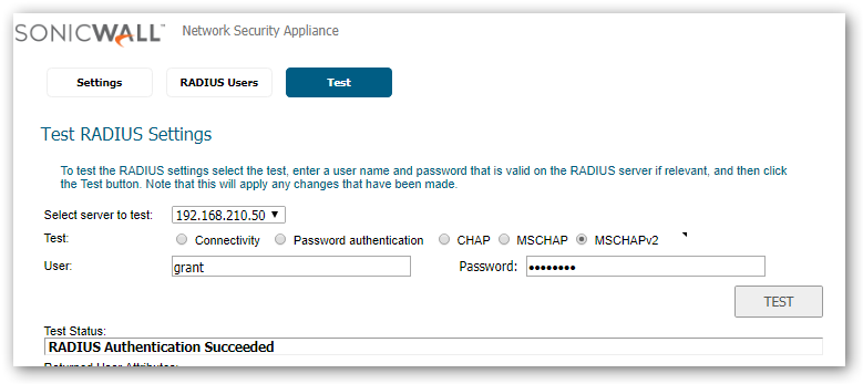 Two-Factor Authentication (2fa) for SonicWall VPN : Global test configuration