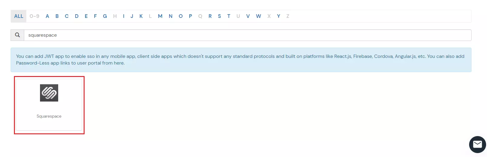 Configure JWT application: Search Squarespace JWT application