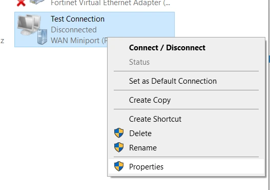 MFA/2FA Two-Factor Authentication for Windows VPN :  go to Properties