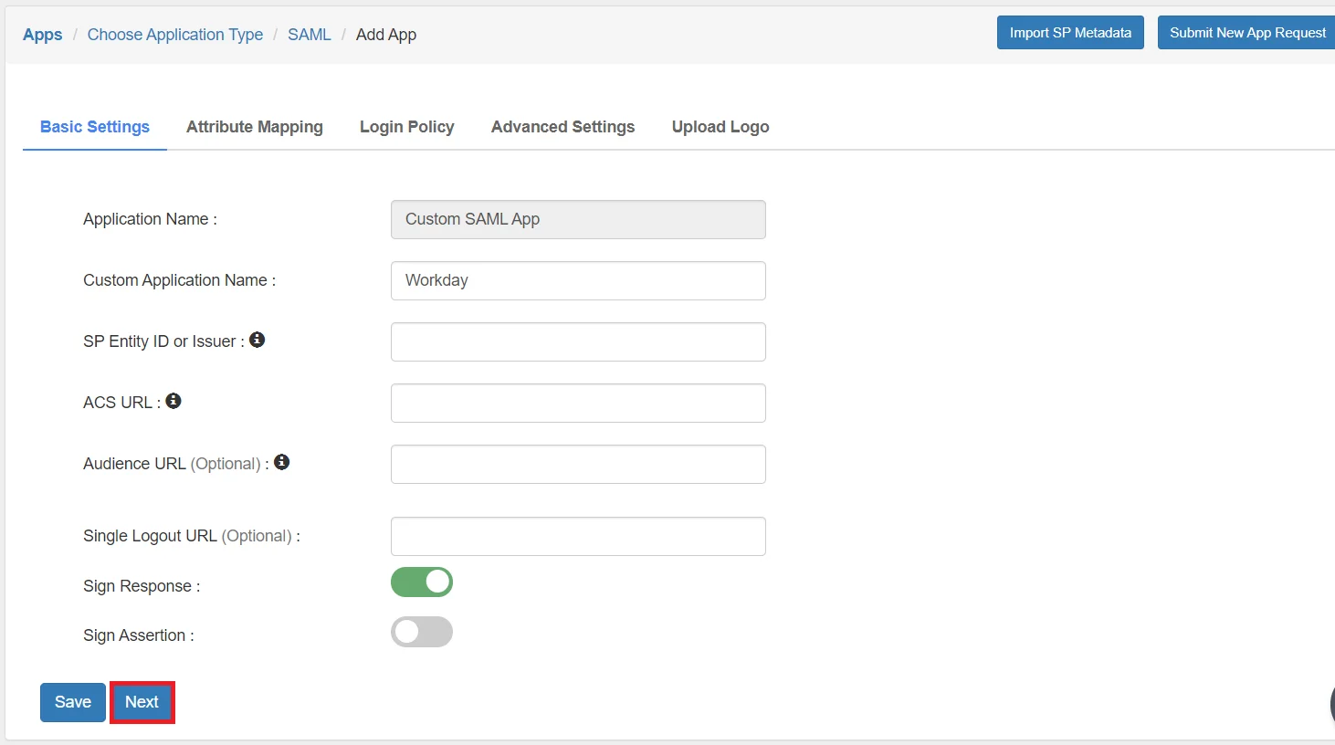  Workday Configure SSO settings submit SP Entity ID, ACS URL and Single Logout URL