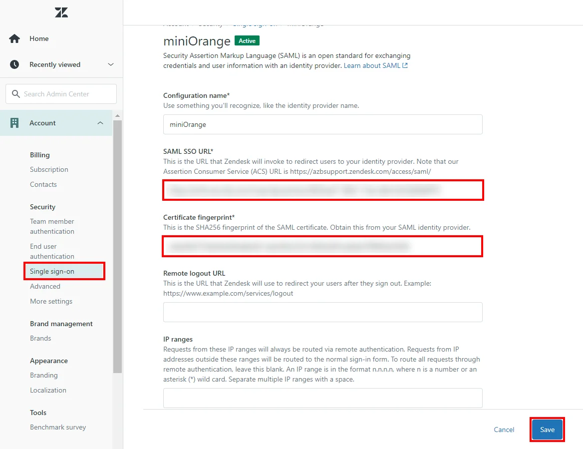 Zendesk enterprise IP Restriction: enter configuration details