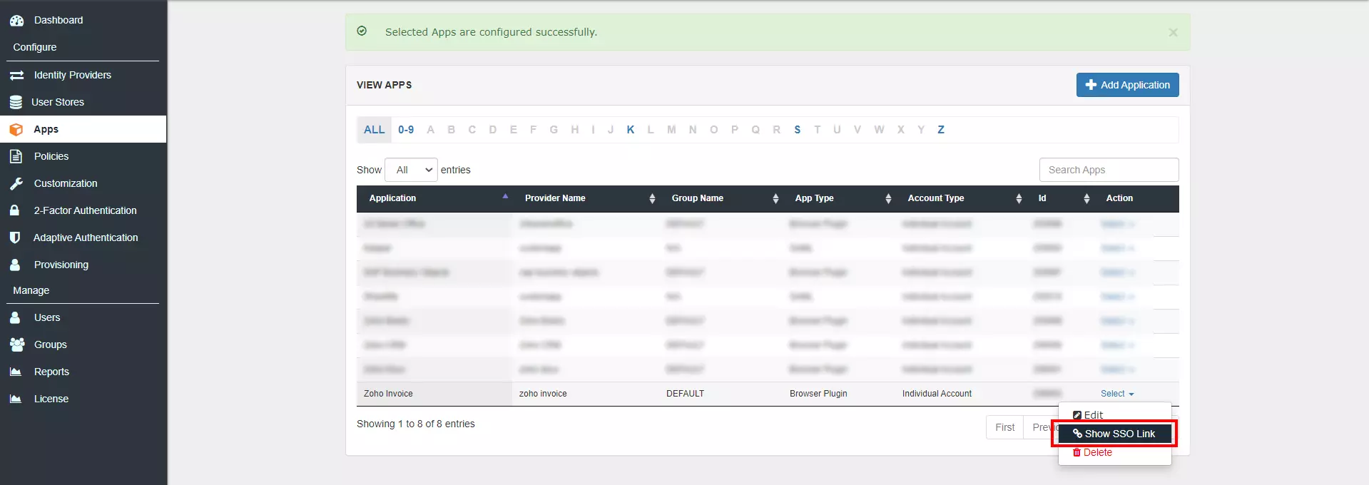 Zoho Invoice Single Sign On (sso) application link