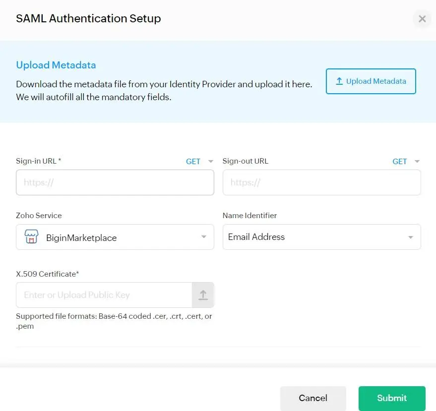 Zoho Books Single Sign-On (sso) - SAML Authentication